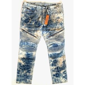 NWT Rock Revival Men Jeans 40x33 Daviday Moto Skinny Tie Dyed Stretch‎ Blue